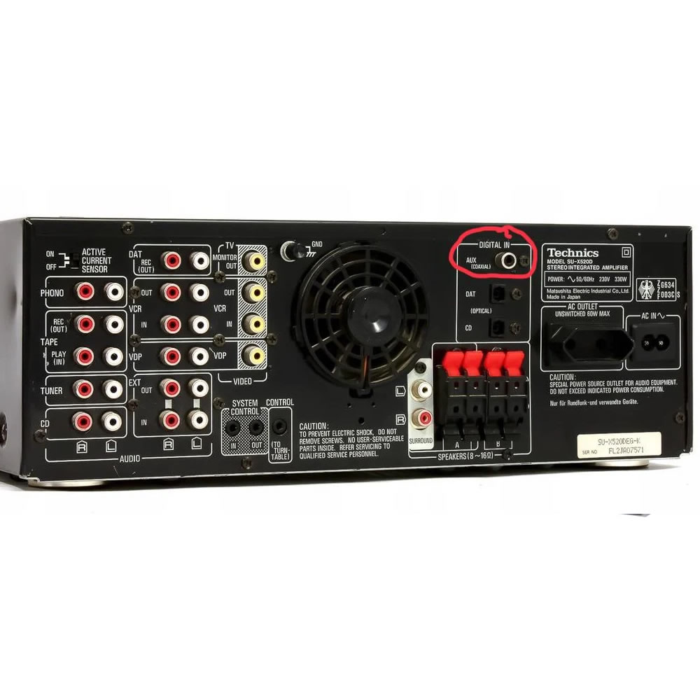 Amplificador Integrado Stereo Technics SU-X520D - vista trasera